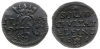 szeląg 1763 IC S, Elbląg, moneta w ciemnej patyn