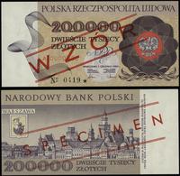200.000 złotych 1.12.1989, seria A 0000000, czer