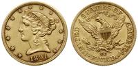 5 dolarów 1891 CC, Carson City, złoto 8.33 g, rz