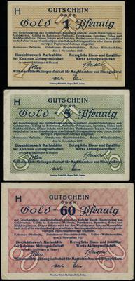 1, 5 i 60 goldfenigów 3.11.1923, serie H, razem 