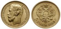 5 rubli 1899 ФЗ, Petersburg, złoto 4.29 g, piękn
