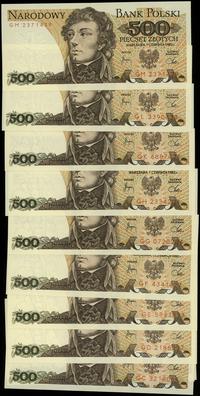 zestaw: 11 x 500 złotych 1.06.1982, różne serie 