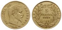 5 franków 1857 A, Paryż, złoto 1.61 g, Gadoury 1