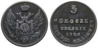 Polska, 3 grosze polskie z miedzi krajowej, 1826 IB