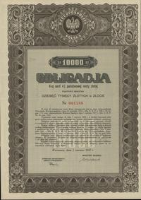 Rzeczpospolita Polska 1918-1939, obligacja II-ej serii 4 % państwowej renty złotej na 10.000 złotych w złoc..