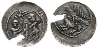 denar 1138-1146, Rycerz z mieczem nad jeńcem / O