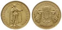 10 koron 1904 KB, Kremnica, złoto 3.37 g, uszkod
