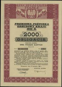 Polska powojenna 1944-1952, obligacja wartości imiennej 2.000 złotych, 15.04.1946