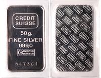 CREDIT SUISSE-SZTABKA SREBRNA, 50 gramów srebra 