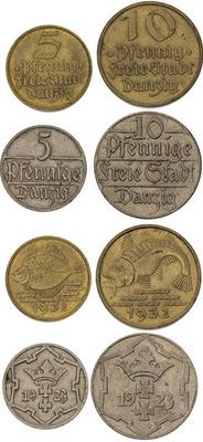 4 monety: 5 fenigów 1923 i 1932, 10 fenigów 1923