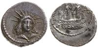 denar 42 pne, Rzym, Aw: Głowa Sola delikatnie w 