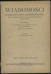 czasopisma, Wiadomości Numizmatyczno-Archeologiczne, tom XXI, Kraków 1949