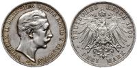 3 marki 1909 A, Berlin, moneta czyszczona, delik