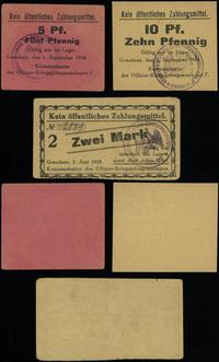 banknoty obozowe, zestaw: 5 fenigów, 10 fenigów i 2 marki, 1918