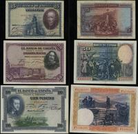 zestaw 3 banknotów, 25 peset (15.08.1928), 50 pe