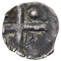 denar jednostronny XIV-XV w, Kamień, Aw: Krzyż, 