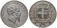 5 lirów 1874 M, Mediolan, srebro próby '900', pr