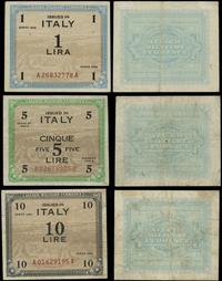 Włochy, zestaw 3 banknotów: 1, 5, 10 lira, 1943