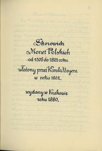 wydawnictwa polskie, Karol Beyer - Skorowidz monet polskich od 1506 do 1825, reprint, Warszawa ..