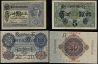 Niemcy, zestaw: 5 marek 1.08.1917 i 20 marek 19.02.1914