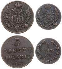 Polska, zestaw monet: 3 grosze polskie 1829 i 1 grosz 1835