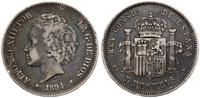 5 pesetas 1894, srebro próby '900', 25.00 g, pat