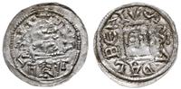 denar  1146-1157, Aw: Książę z mieczem na tronie