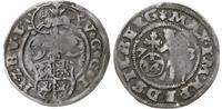 grosz 1573, moneta podgięta, ciemna patyna, Saur