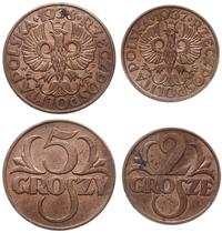 Polska, zestaw 2 monet: 5 i 2 grosze, 1938 i 1937
