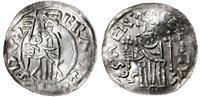 denar przed 1050, Aw: Popiersie księcia z chorąg