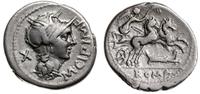 denar 115-114 pne, Rzym, Aw: Roma w hełmie, w po
