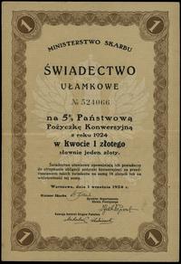 Polska, świadectwo ułamkowe na 5% państwową pożyczkę konwersyjną na 1 złoty, 1.09.1924