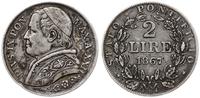 2 liry 1867 R, Rzym, srebro, delikatna patyna, B