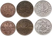 Polska, zestaw: 20 groszy 1923, 5 groszy 1930, 2 grosze 1937