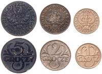 Polska, zestaw: 5 groszy 1925, 2 grosze 1937, 1 grosz 1939