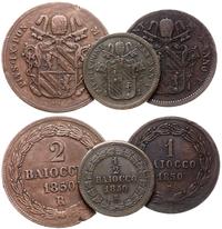 zestaw 3 monet 1850, Rzym, 2 baiocchi, 1 baiocco
