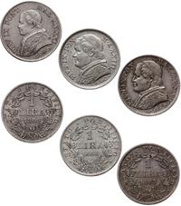 zestaw 3 x 1 lir 1866, 1867, 1868, Rzym, srebro,