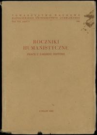 wydawnictwa polskie, Roczniki Humanistyczne - prace z zakresu historii, tom VIII, zeszyt 2, rok..
