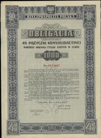 Rzeczpospolita Polska 1918-1939, obligacja 4 % pożyczki konsolidacyjnej na 1.000 złotych w złocie, 15.05.1936