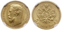5 rubli 1904 AP, Petersburg, złoto, moneta w opa