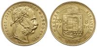 Węgry, 20 franków = 8 forintów, 1889 KB