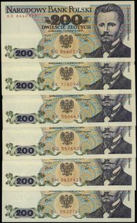 zestaw 6 banknotów o nominale 200 złotych 1.06.1