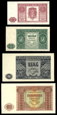 1, 2, 5 i 10 złotych 15.05.1946, razem 4 sztuki,