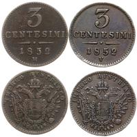 lot 2 monet, 3 centesimi 1852 M (Mediolan), 3 ce