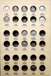 Stany Zjednoczone Ameryki (USA), zestaw 25 monet o nominale 10 centów w klaserze Mercury Head, z lat 1916-1945