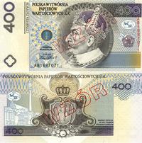 400 złotych 24.12.1996, próba druku, nadruk WZÓR