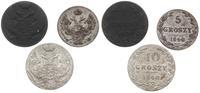 zestaw 3 monet, Warszawa, 1 grosz 1839 MW, 5 gro