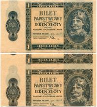 1 złoty 1.10.1938, na obu stronach druk strony g