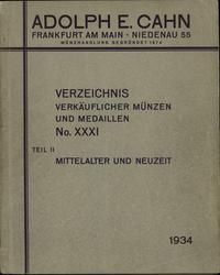 literatura numizmatyczna, Adolph E. Cahn, Frannkfurt a/Main - No. XXXI, Verzeichnis Verkäuflicher Mü..