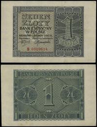 1 złoty 1.03.1940, seria B 6009614, złamane, ban